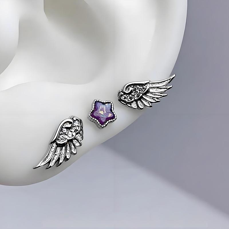 Новая Мода Крылья Нержавеющая Сталь Гвоздик для Пирсинга Уха Блестящая Трендовая Серьга для Женщин Аксессуар