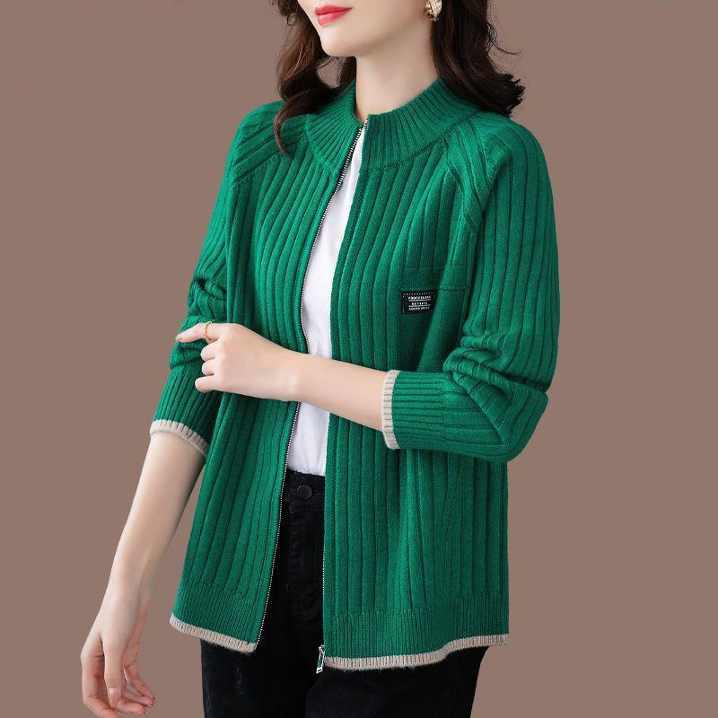 Woman's Warm Knit Zipper Cardigan Plus Size Casual Cardigan Multicolor Knit Jacket Top