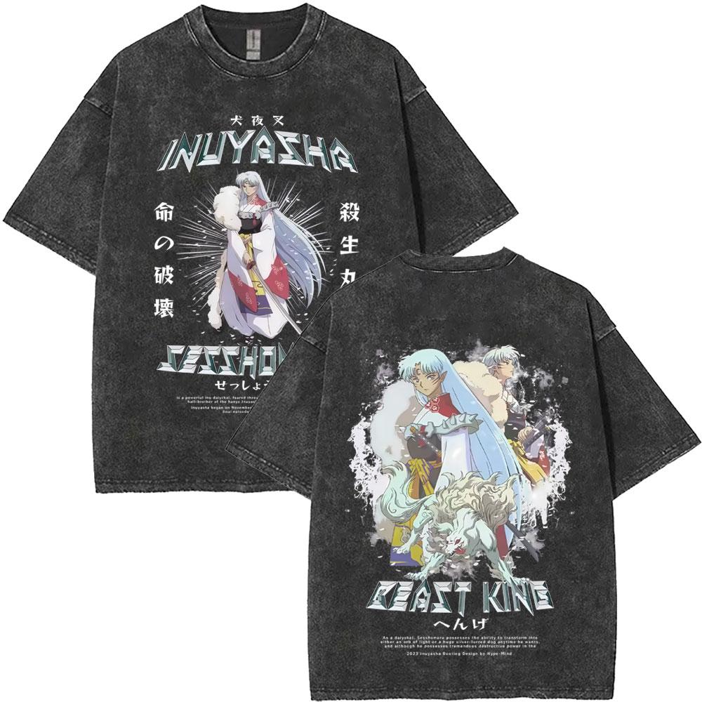Washed Vintage Anime Inuyasha Graphic Tshirt Men Women Fashion Casual Oversized T Shirts Mens Cartoon Harajuku Short Sleeve