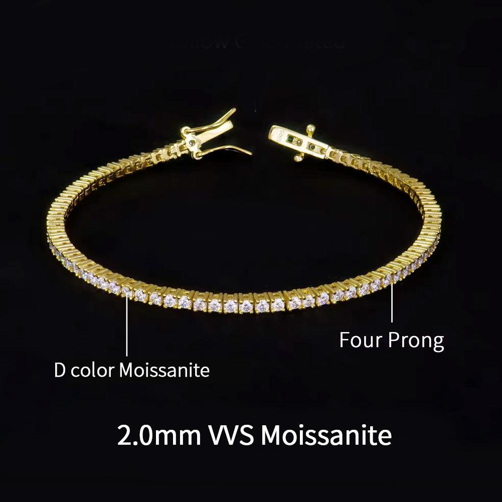 MOB01 2mm-6.5mm Hip Hop D VVS1 Moissanite Tennis Bracelet 14k White Gold Plated 925 Sterling Silver Tennis Chain Bracelet