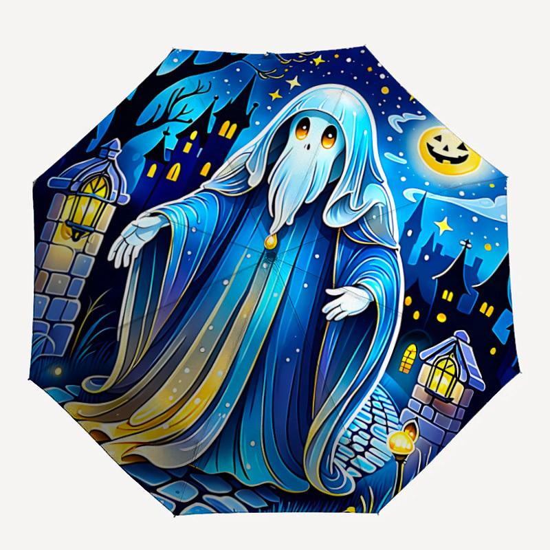 1pc Ghostly Night Automatic Folding Umbrella - Design, Durable Iron Frame for Travel, Outdoor, Beach Fashion Accessory a0920013