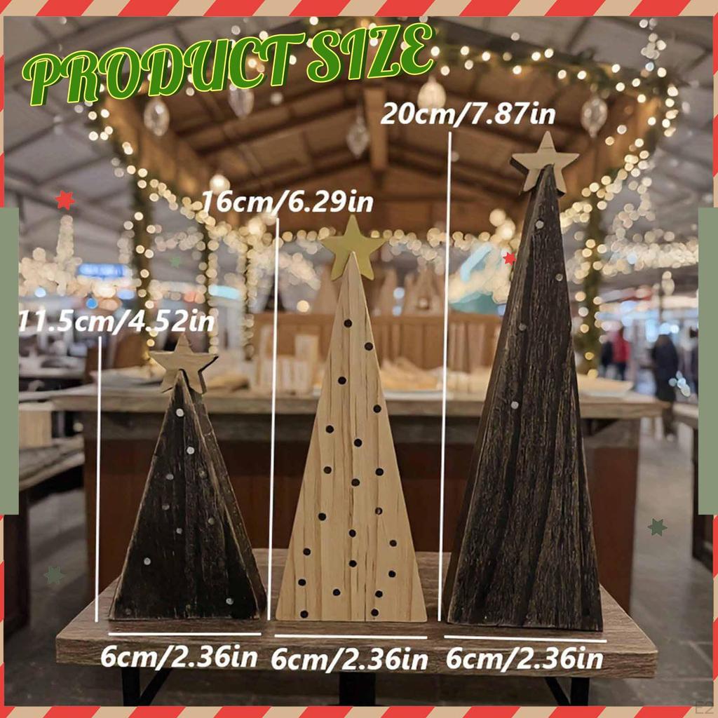 3Pcs Wooden Christmas Tree Ornament Desktop Xmas Gift Photo Props Decor for Party