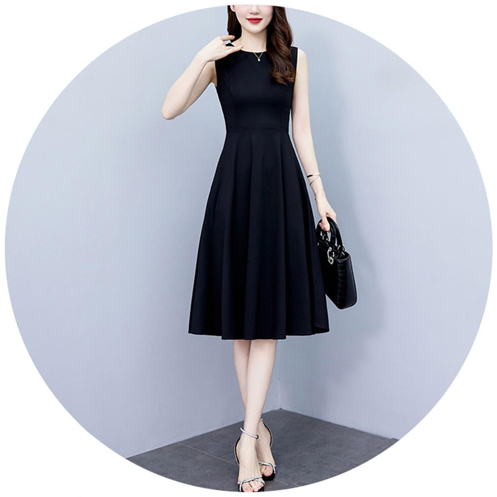 Plus Size Elegant Long [DREKOBOS] A-Line Dress, Sleeveless, Dress, Black, Summer, M-5XL