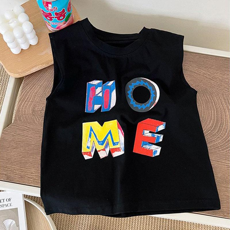 Kids Summer Cotton Sleeveless Vest Baby Thin 3D Letter T Shirt Boys Girls Breathable Top