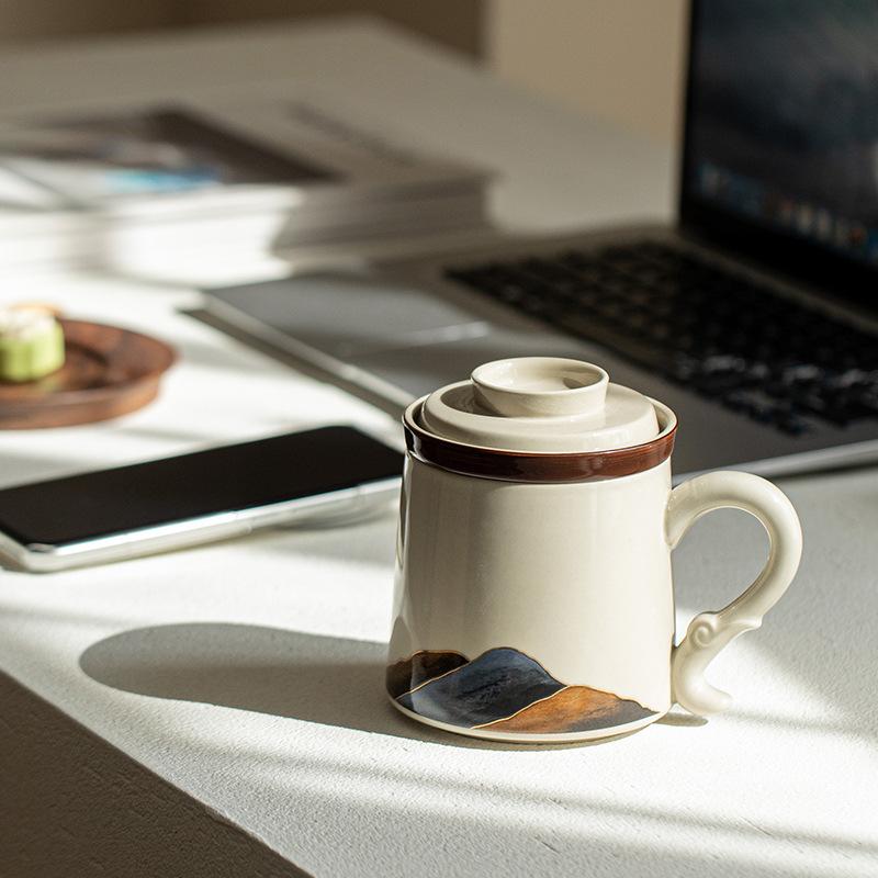 Горы и реки разделение чая чайная чашка керамическая кружка с крышкой деревянная ручка фильтр чай чайная чашка офис