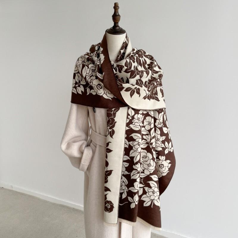 Womens Faux Cashmere Shawl Floral Thick Winter Warm Cape Office Air Conditioner Wrap