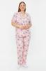 Women's Style Plus Size Powder Star Patterned Shirt Collar Knitted Pajama Set