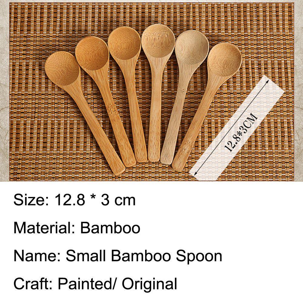 3 Pc Cutlery Soup Tea Cooking Utensil Jam Scoop Bamboo Spoon Wooden Round