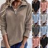 Women's Fashion Casual Zipper V-Neck Loose Long Sleeve Solid Color Sweatshirt