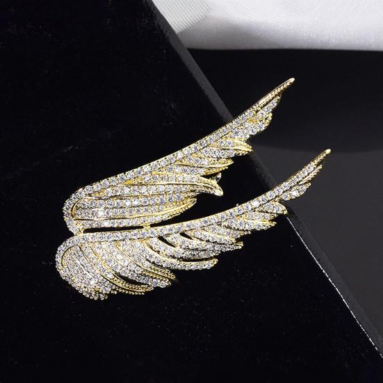 Брошь с блестящими стразами, булавка, коллекция тонкой работы, полировка, крылья ангела, элегантная брошь с перьями, аксессуары для костюма