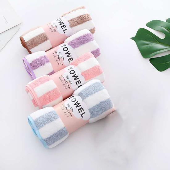 Bath Towel Super Soft Wide Striped Non-Fading Highly Absorbent Ultra-Thick Absorb Water Coral Velvet Thickened Bath Face Towel Washcloth Home Supplies