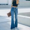 Женские джинсы с высокой талией, широкие брюки на пуговицах, расклешенные джинсовые брюки, модные повседневные узкие брюки