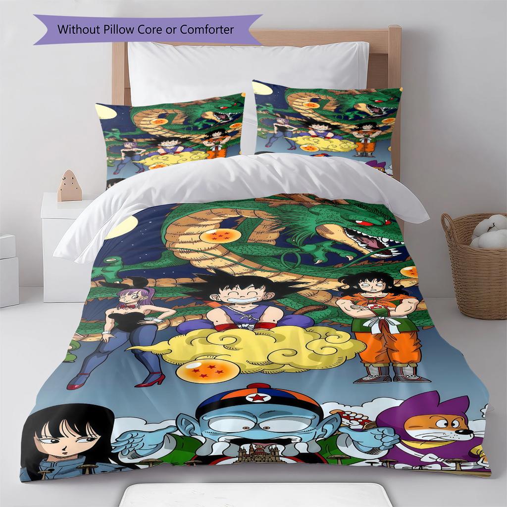 Постельное белье с рисунком DRAGON BALL, Комплект с одеялом, Пододеяльник, Наволочка, Домашний подарок на день рождения (1 пододеяльник + 2 наволочки, без наполнителя)