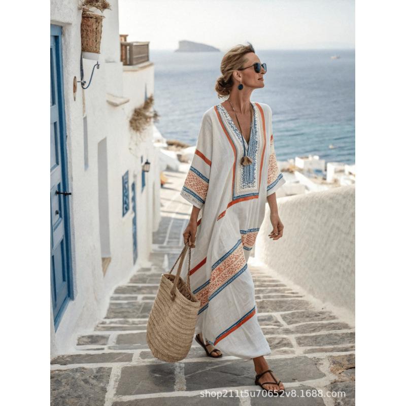 European and American bohemian women's dress seaside vacation elegant fashion print