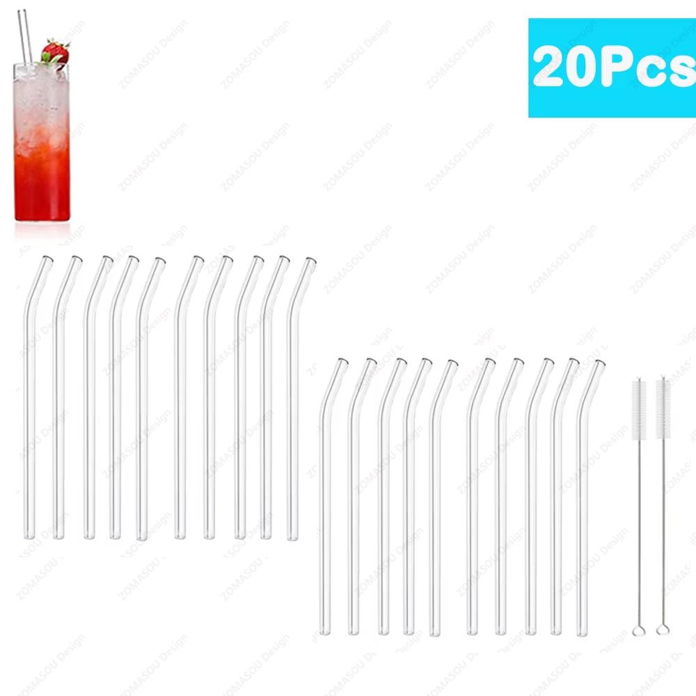 20-1Pcs Eco Friendly Glass Straws Reusable Drinking Metal Straw with Brushes Smoothies Milkshake Cocktails Party Bar Accessory Cup Holders 5