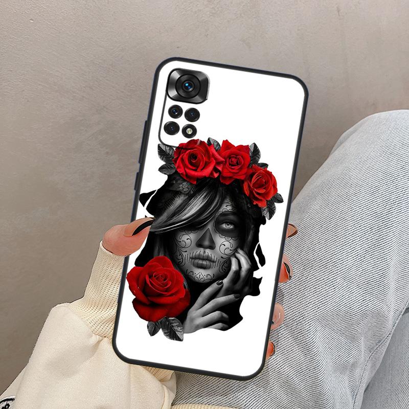 Мексиканский Череп Девушка Татуированное Искусство Для Xiaomi Redmi Note 13 10 12 11 14 15 Pro Plus Чехол Обложка Для Redmi 15 13C 12C 14C 10C 15C