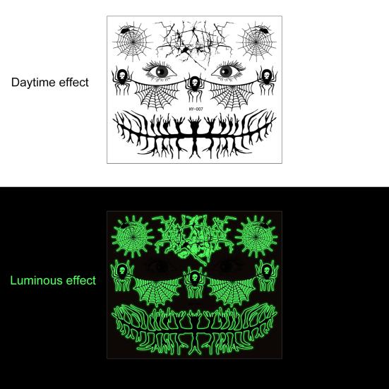 Наклейка на лицо с татуировками на Хэллоуин, светящаяся в темноте 3D-набор для макияжа ведьмы-зомби, водонепроницаемые съемные временные наклейки для татуировки ко Дню мертвых