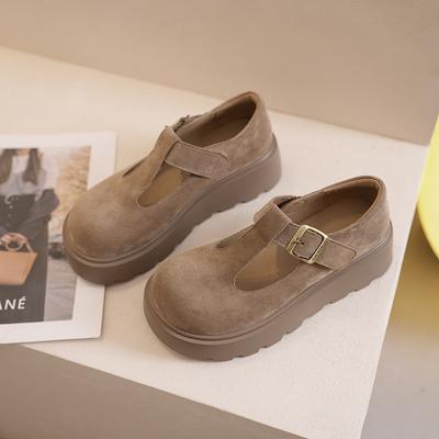 Весенние новые туфли-лодочки с глубоким вырезом, с ремешком на одной пряжке, на резиновой подошве-маффин, женская обувь, модная, повседневная, универсальная и стройнящая