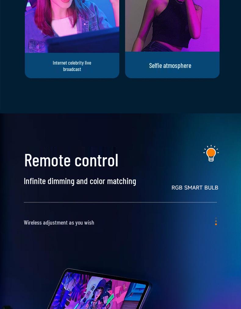 Перезаряжаемая беспроводная настенно-настольная лампа E27 с RGB и трехцветной лампой, управление с пульта и касанием
