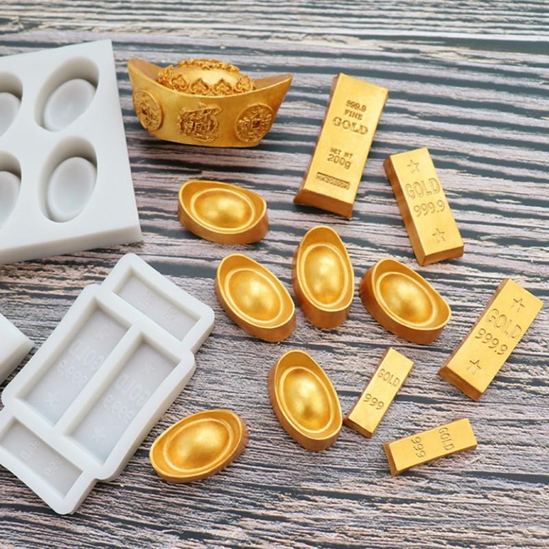 Gold Ingot Fondant Silicone Mold, DIY Chinese Style Cake Decoration, Gold Bar, Gold Brick, Chocolate Cake Mold, 4 PCs per Lot