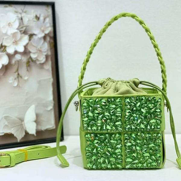 Niche Diamond Inlaid Woven Hand-held Box Bag, Drawstring Drawstring, Small Square Bag, Underarm Hand-held Women's Bag