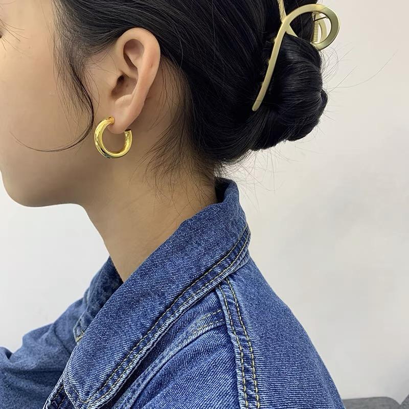 BF CLUB 925 Sterling Silver Vintage Earrings For Women Trendy Gold Round Earring Jewelry Prevent Allergy Party Accessories