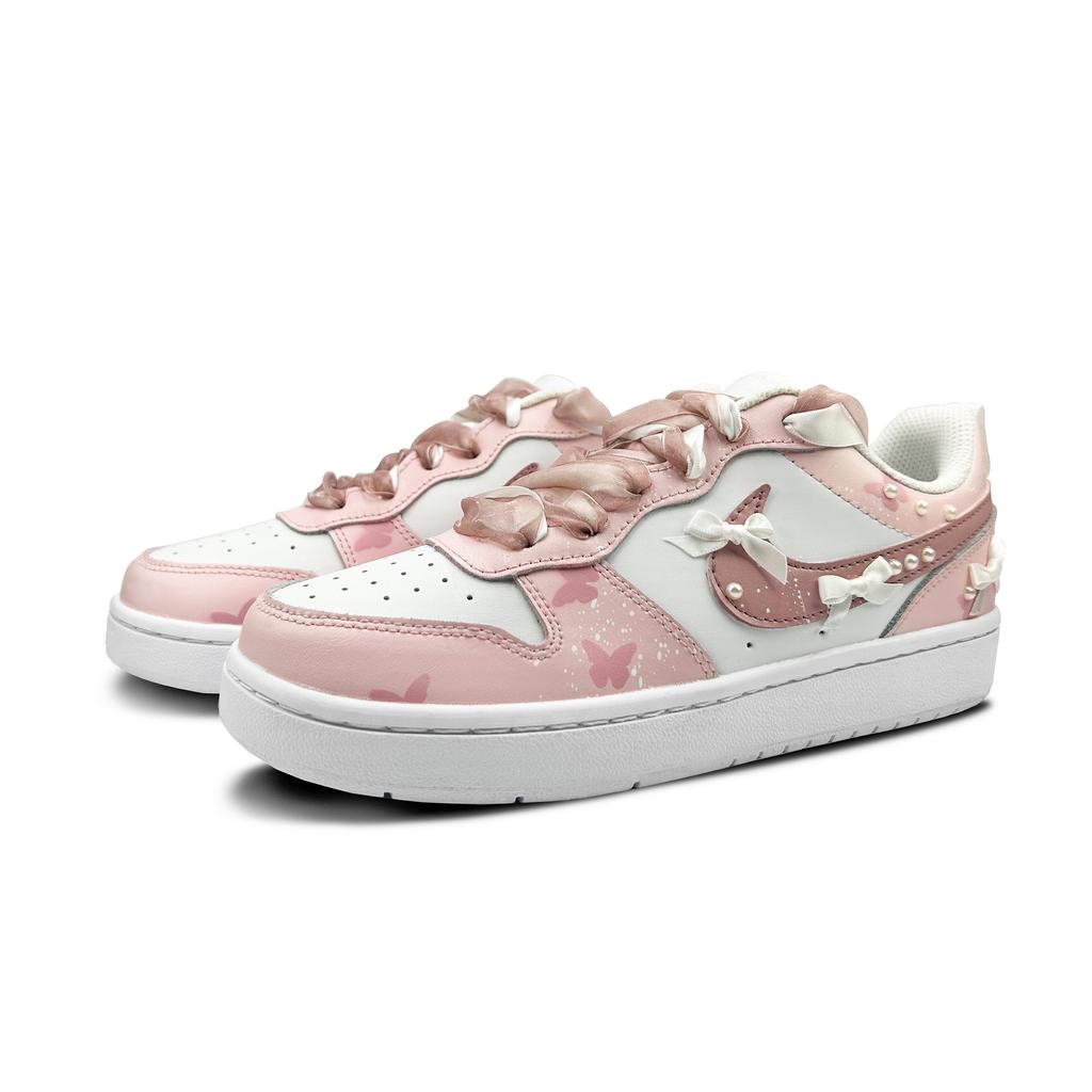 Nike Кроссовки Court Borough Dreamy Bowknot Низкие Скейтбордические Обувь для Девочек Розовый Белый BQ5448-100(Команда183-)