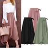 Elegant Office Lady Solid High Skirt Bandage Color Waist Slit Large Hem Long Skirt for Date