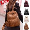 Ladies Vintage Soft Leather Large Capacity Backpack Multi-pocket Leather Student Backpack Travel Rucksack