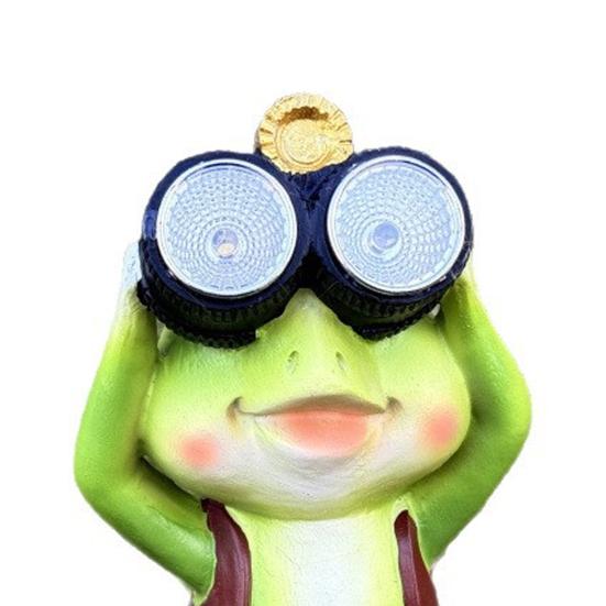 Садовая статуя лягушки на солнечной батарее, скульптура лягушки с телескопом, уличная статуя лягушки с солнечным светом для украшения патио, лужайки, двора
