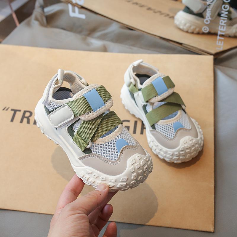 Детские спортивные сандалии Air Mesh Patchwork Kids Hollow Toes Capped Sandals Non-Slip Boys Girls Summer Beach Shoes All Match