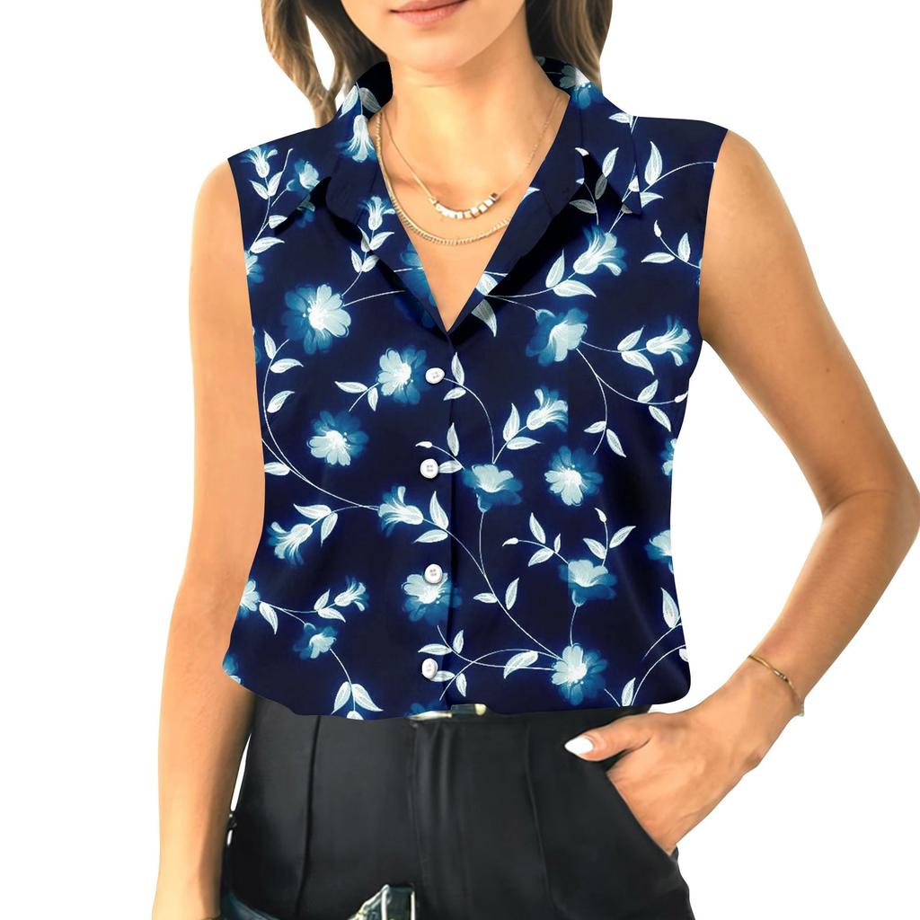 Женский летний свободный топ без рукавов с воротником-стойкой