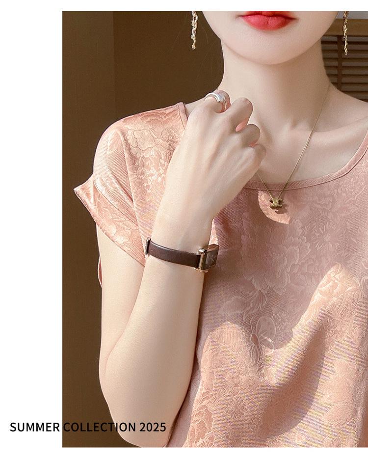 Топ из атласного жаккарда с круглым вырезом и рукавами-крылышками – Женская коллекция Весна/Лето 2025