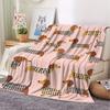 Cartoon Sausage Dog Print Flannel Blanket, Pink Brown Comfortable Dachshund Pattern for Home or Travel, Suitable for All Seasons