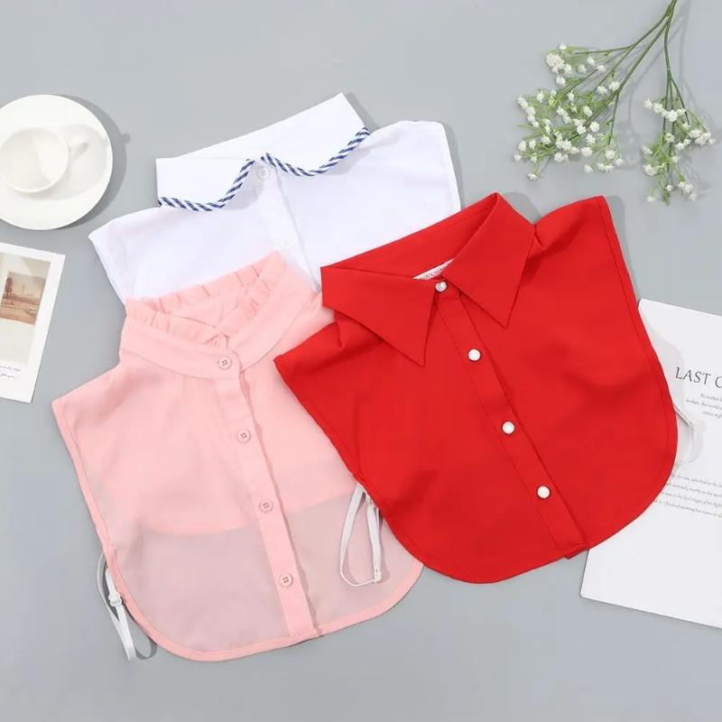 Women Cotton Lace Fake Collar Blouse Vintage Detachable Collar Women Shirt False Tie Lapel Blouse Top Clothes Accessories