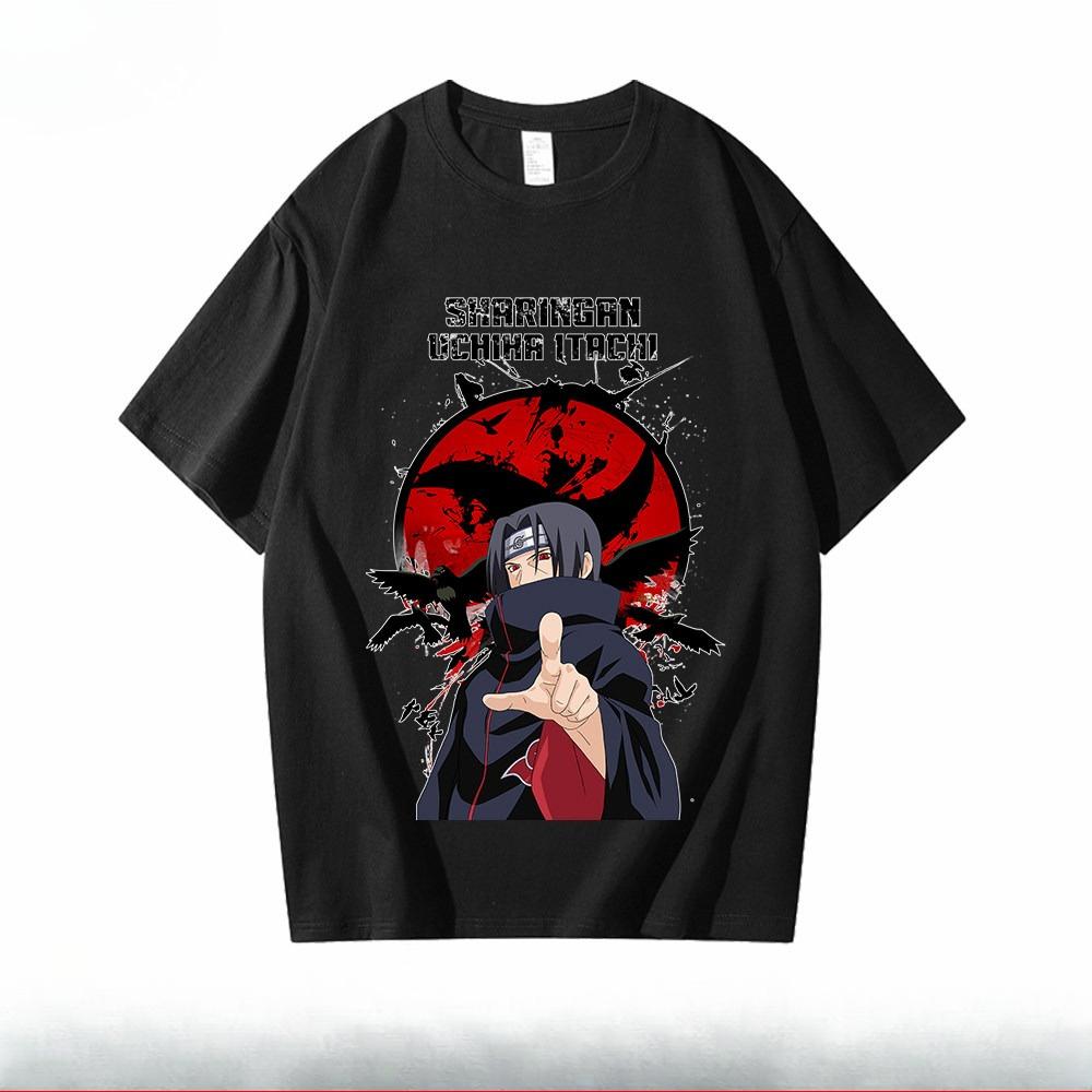 Naruto Trendy Brand Black Childrens Tshirt Summer New Anime Peripheral Printed Parent Child Wear Pure Cotton Fashion Tshirt