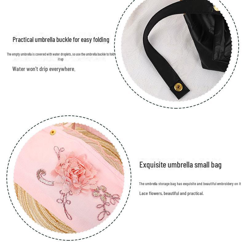 Черный зонт с вышивкой в стиле ретро и защитой от УФ-излучения - двойного назначения для женщин