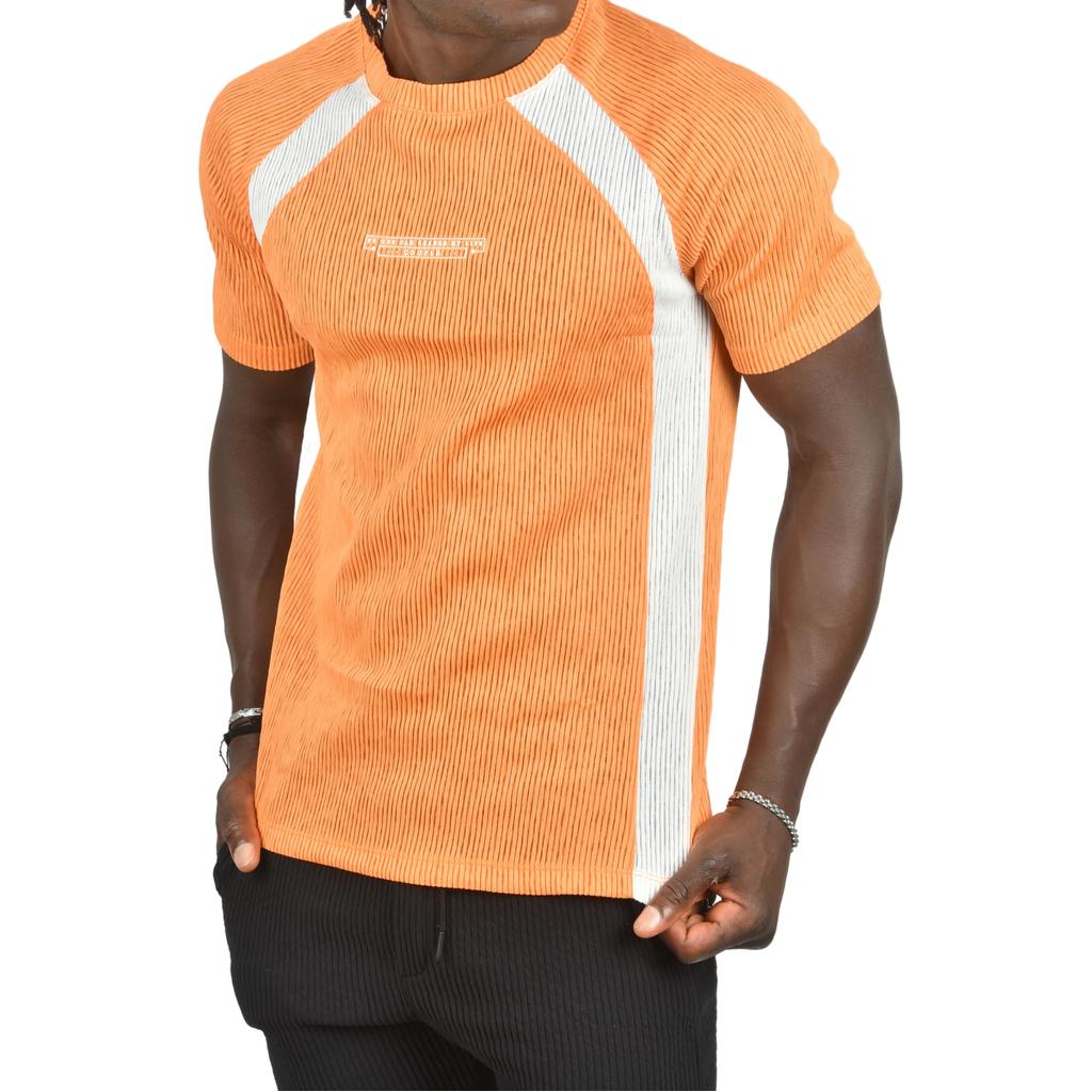 Облегающая футболка DeepSEA из лайкры в рубчик с боковыми полосками и надписью спереди 2403231