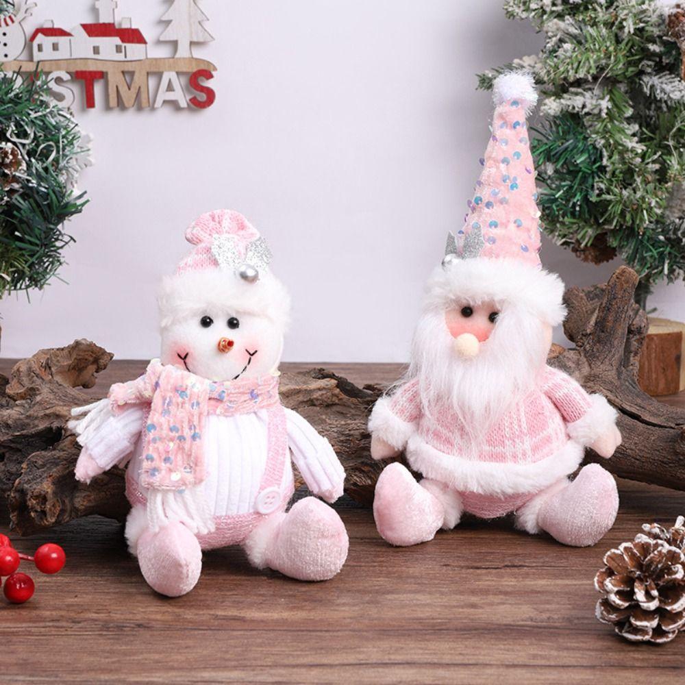 Sitting Knitted Elk Snowman Doll Realistic Christmas Pink Doll Decorations Kids Birthday Christmas