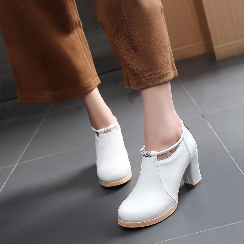 Женские туфли на высоком каблуке, весенние и осенние, однотонные, на толстом каблуке, большого размера, с низким верхом, универсальные, на все времена года