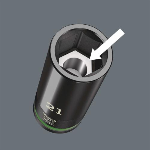WERA 1/2" Hex Wheel Nut Impact Socket, 21mm Hex Drive, 85mm Total Length, 004592