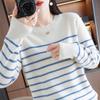 Autumn Striped Knit Sweater Women's Large Size Round Neck Loose Casual Long-sleeved Bottoming Shirt