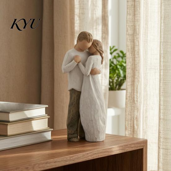 Resin Statue Home Decor Wooden Texture Figurine, Hand Carved Mother & Child/Family/Couple/Dog Owner And Child Embrace Ornament Statue, Minimalist