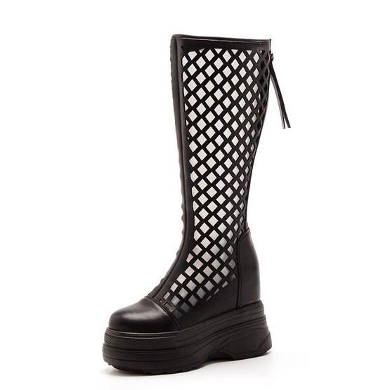 Модные дышащие сандалии из натуральной коровьей кожи высотой 11 см, скрытый каблук, лодыжки, мотоциклетные ботинки, высокие туфли на платформе и танкетке