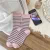 Осенне-зимние носки до середины икры для женщин, повседневные полосатые носки в школьном стиле, теплые носки, удобные и мягкие махровые носки
