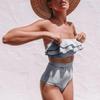 2024 Ladies Split Swimsuit Irregular Striped Ruffle High Waist Bikini Women Swimwear Bathing Suit