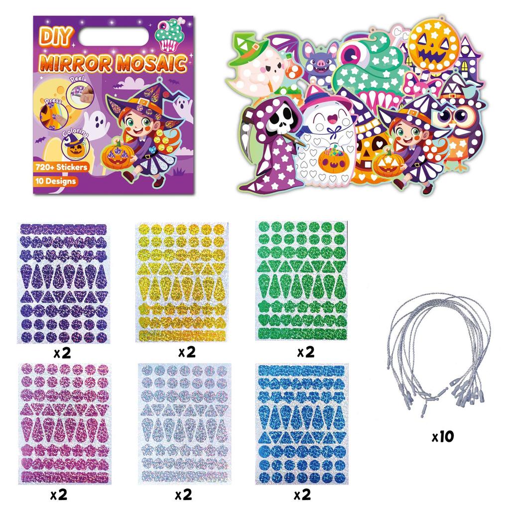 Halloween DIY Mosaic Sticker Art Kit for Kids Mirror Craft Set CPC Certified Party Favors