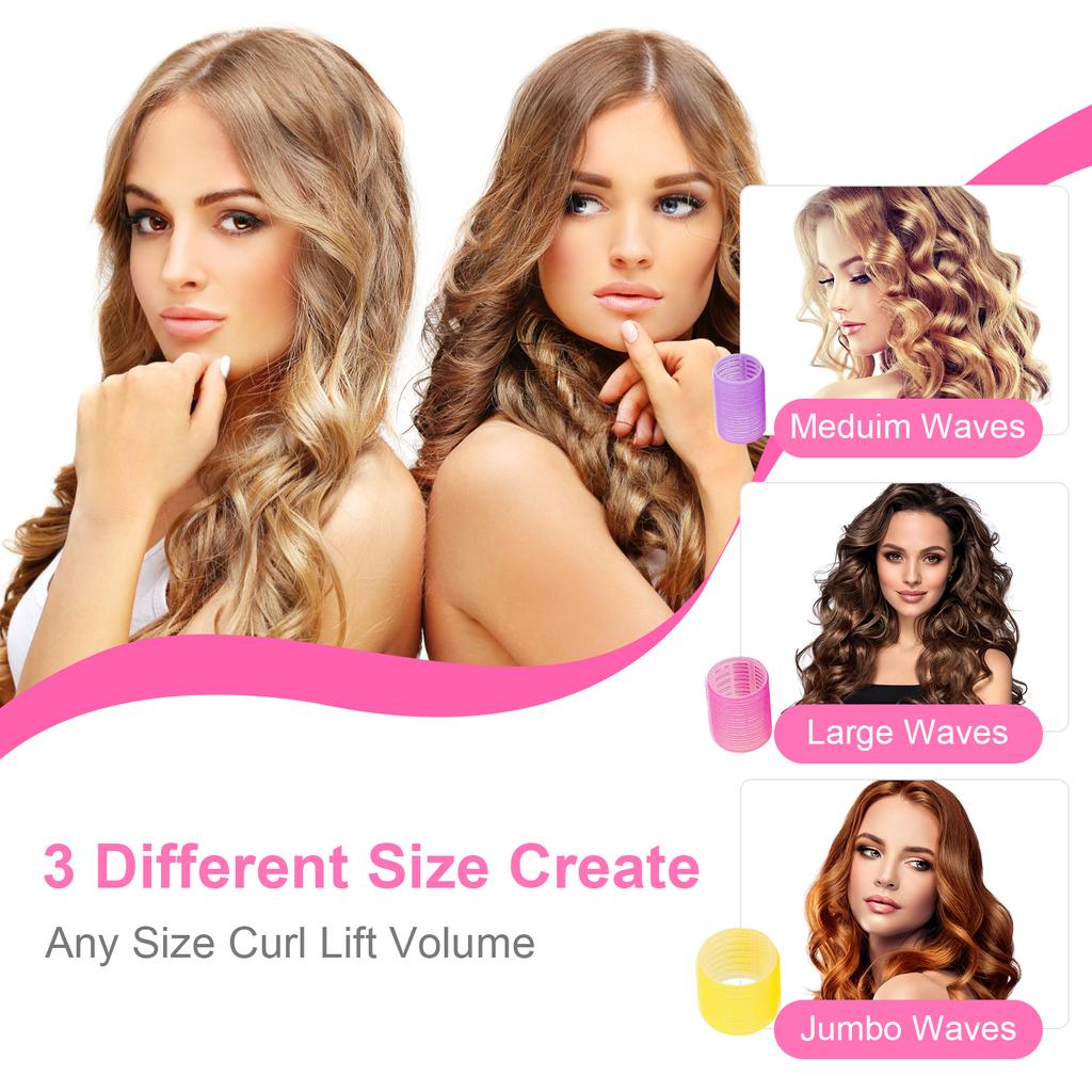 Heatless Hair Rollers Set Self-Adhesive Rollers Curlers Set Hair Clips DIY Curling Tool