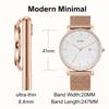 BUREI Men's Quartz Waterproof Date Rose Gold Stainless Steel Business Silver Wristwatch