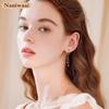 Naniwaai Earrings Ladies Popularity High Quality Zirconia 2 Series Sway Half Hoop Silver Compatible with Metal Allergies Woman Long Present Holiday